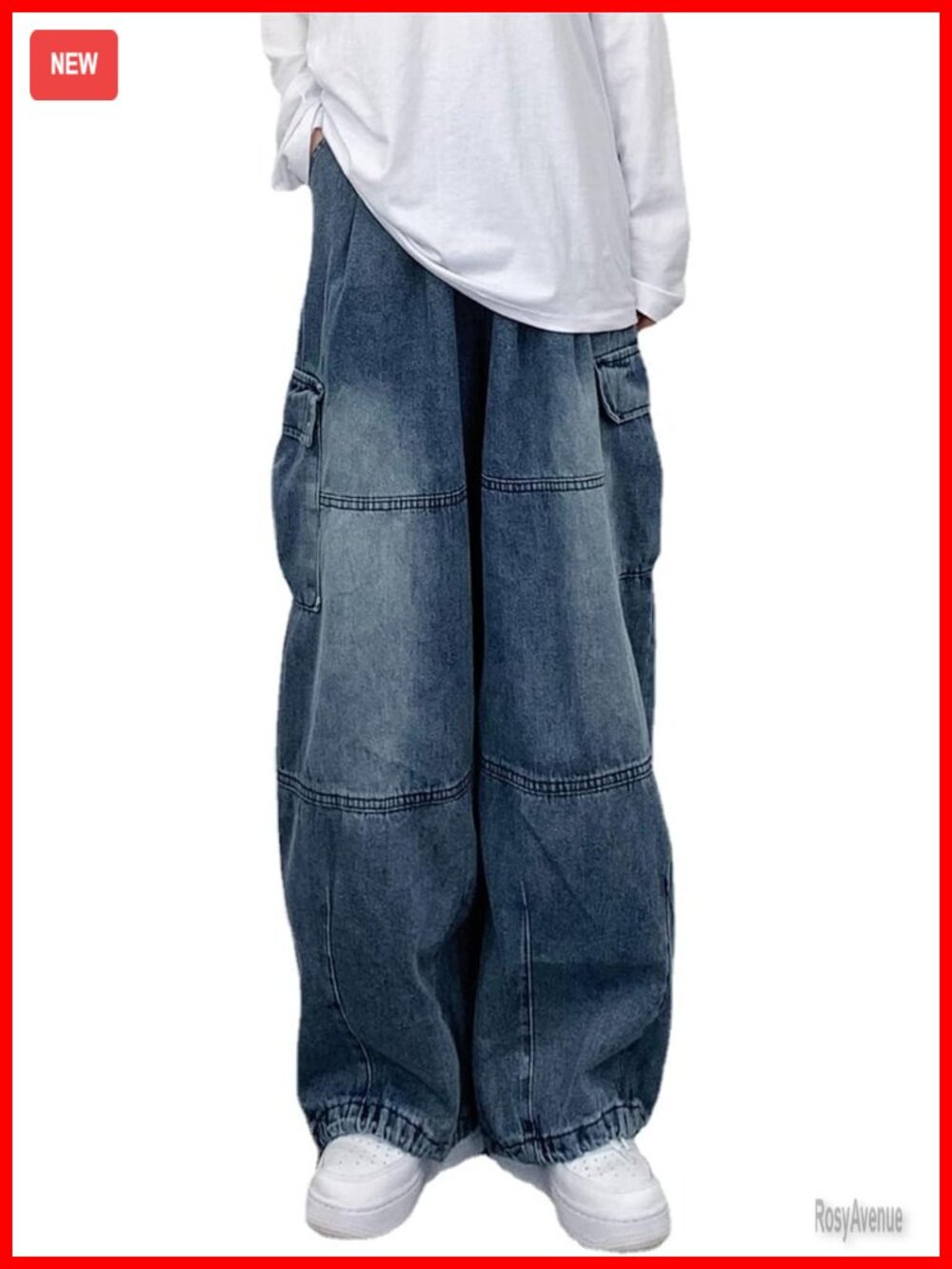 Baggy Cargo Jeans High Waist Straight Leg Y2K Pants with Pockets
